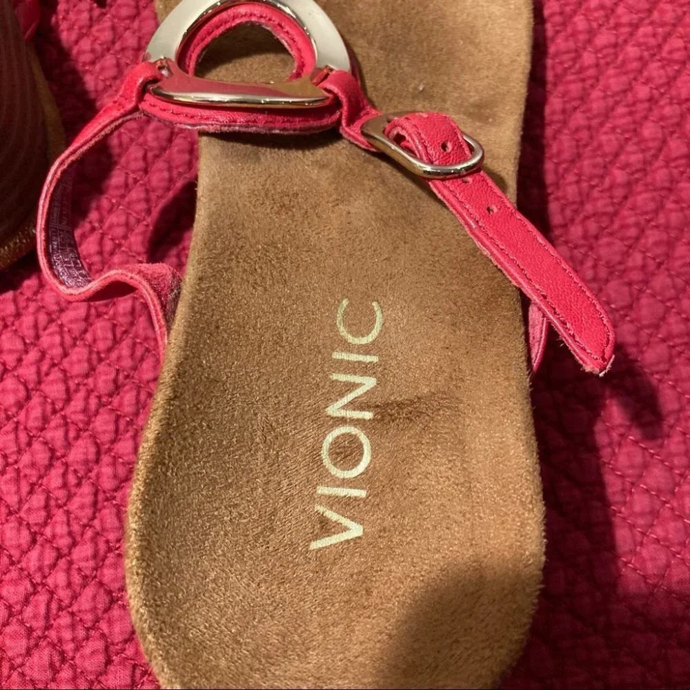 VIONIC Sz 5 Park Orchid Leather Thong Wedge  Suede Insole Sandals - Picture 6 of 9